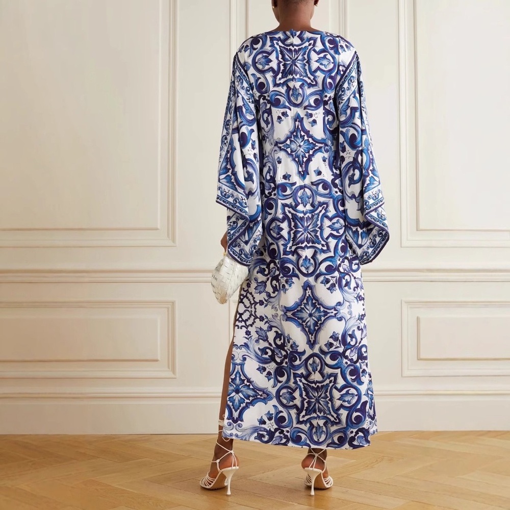 Zimmermann Blue and White Printed Long Sleeve Maxi Dress - Picture 2 of 4